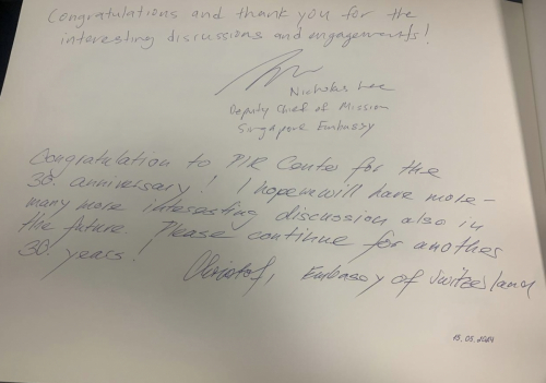 Н. Ли, заместитель главы миссии Посольства Республики Сингапур, и К. Гертч, военный атташе Швейцарии, 15 мая 2024 г.